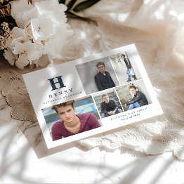 Small Initial Multi Photo Graduate Invitation Blue Front View
