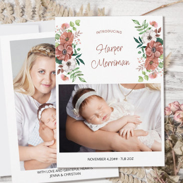 introducing 2 photo autumn flowers birth announcement