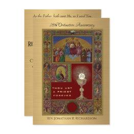 Small Invitation Catholic Priest Ordination Anniversary Front View