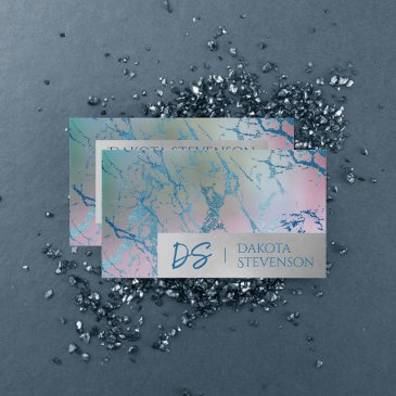iridescent marble | trendy faux holo monogram business invitations