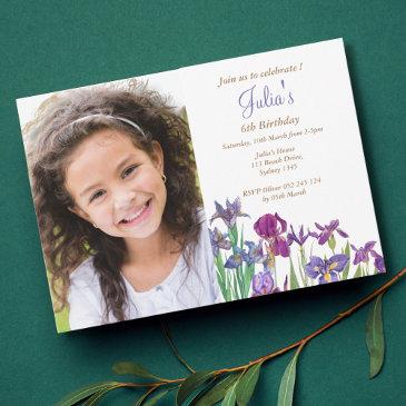 iris flower girl birthday photo invitation