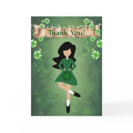 Small Irish Dancer With Black Hair Irish Step Dance Thank You Invitations Front View