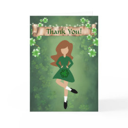 Small Irish Dancer With Brown Hair Irish Step Dance Thank You Invitations Front View