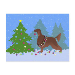 Small Irish Setter Decorating Tree In The Forest Postinvitations Front View