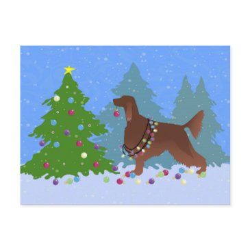 irish setter decorating tree in the forest postinvitations