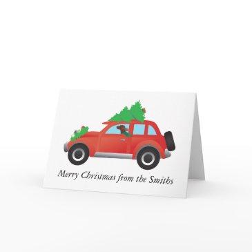irish setter driving a car with christmas tree holiday invitations