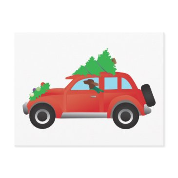 irish setter driving a car with christmas tree holiday postinvitations