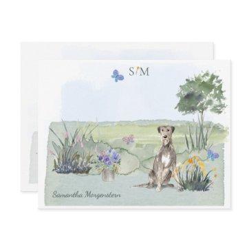 irish wolfhound dog butterfly monogram and name note invitations
