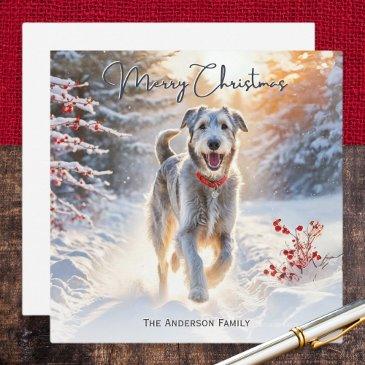 irish wolfhound dog walking snow merry christmas holiday invitations