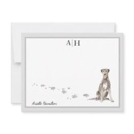 Small Irish Wolfhound Gray Border Monogram Your Name Note Invitations Front View