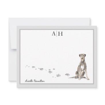 irish wolfhound gray border monogram your name note invitations