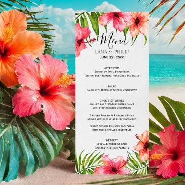 island paradise | watercolor floral palms wedding menu