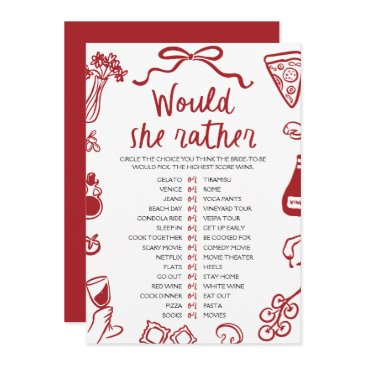 italian amore would she rather bridal shower game invitation