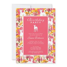 Small Italian Greyhound Floral Dog Lover Birthday Invitation Front View