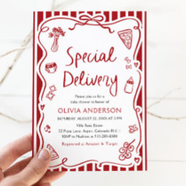 Small Italian Special Delivery Whimsical Baby Shower Invitation Front View