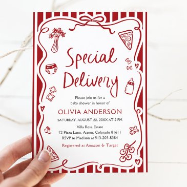 italian special delivery whimsical baby shower invitation