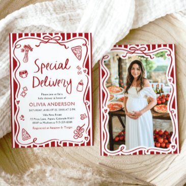 italian special delivery whimsical baby shower invitation