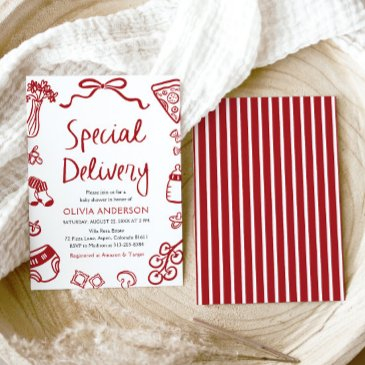 italian special delivery whimsical baby shower invitation