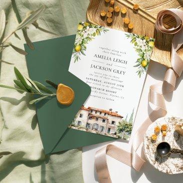 italian villa lemons & olives wedding invitation