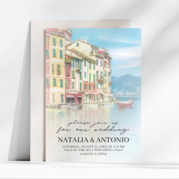 italy sea | portofino watercolor wedding invitation