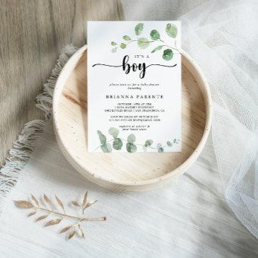 it's a boy green delight eucalyptus baby shower invitation
