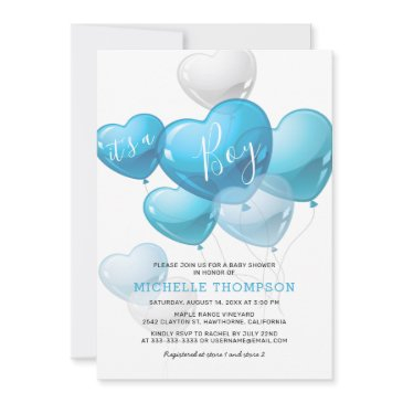 it's a boy heart balloon baby shower invitation