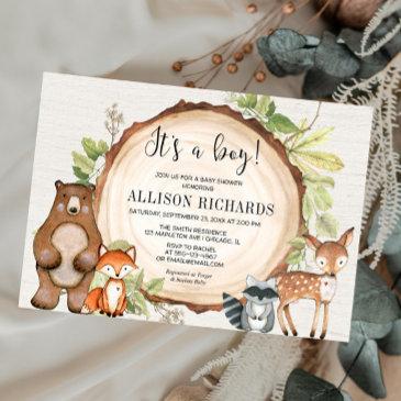 it's a boy rustic woodland animals baby shower invitation