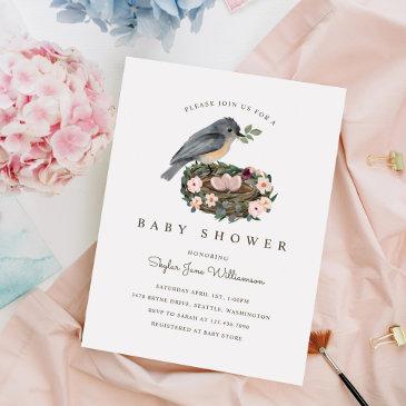 it's a girl floral bird's nest baby shower invitation
