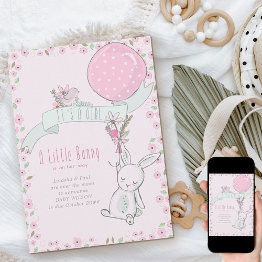 Small It's A Girl Little Bunny With Balloon Pregnancy Announcement Front View