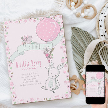 it's a girl little bunny with balloon pregnancy announcement