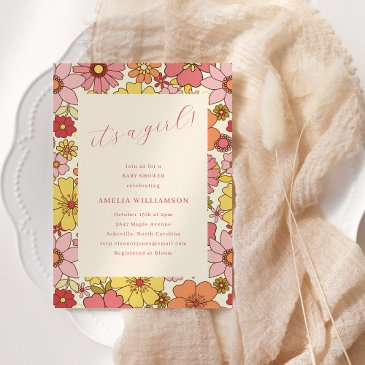 it's a girl vintage boho pink floral baby shower invitation