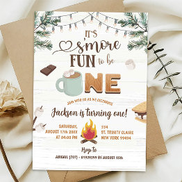 Small It's S'more Fun To Be One Camping First Birthday Invitation Front View
