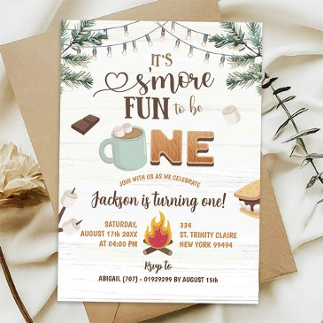 it's s'more fun to be one camping first birthday invitation