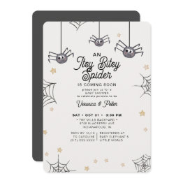 Small Itsy Bitsy Spider Neutral Halloween Baby Shower Invitation Front View