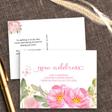 i've moved pink gold watercolor floral new address announcement postinvitations