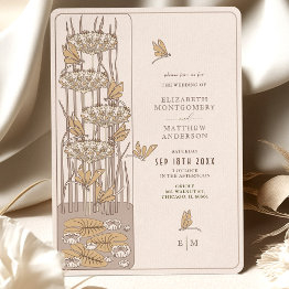 Small Ivory Dragonfly Belle Epoque Art Nouveau Wedding Invitation Front View