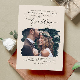 Small Ivory Modern Stylish Boho Wedding Photo Invitation Front View
