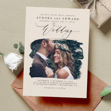 ivory modern stylish boho wedding photo invitation