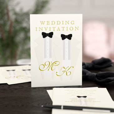 ivory tuxedo two grooms wedding invitation