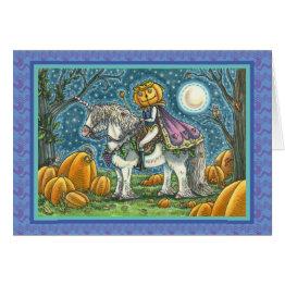Small Jack O Lantern Prince On His Magic Unicorn, Invitations Front View