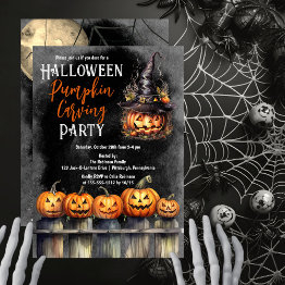 Small Jack-o-lanterns Halloween Pumpkin Carving Party Invitation Front View