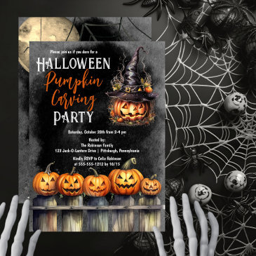 jack-o-lanterns halloween pumpkin carving party invitation
