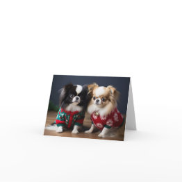 Small Japanese Chin Puppies Christmas Invitations Front View