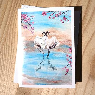japanese red top tancho cranes, asian cranes holiday invitations