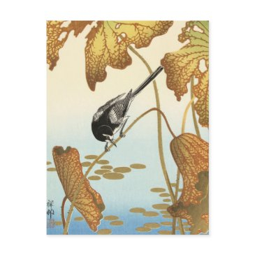 japanese wagtail on lotus plant by ohara koson postinvitations