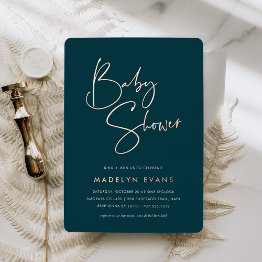 Small Jasper | Modern Minimalist Script Baby Shower Foil Invitation Front View