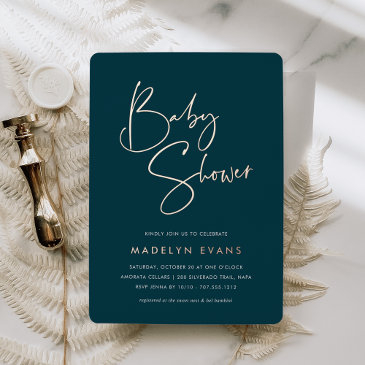 jasper | modern minimalist script baby shower foil invitation
