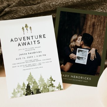 jenna pine tree adventure awaits baby shower invitation