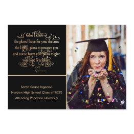 Small Jeremiah 29:11 Gold Bible Verse Photo Graduation Invitation Front View