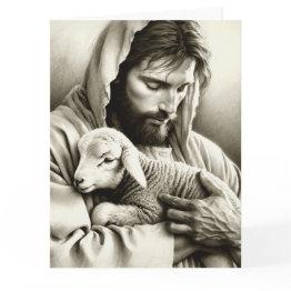 Small Jesus Good Shepherd Blank Christian Greeting Invitations Front View